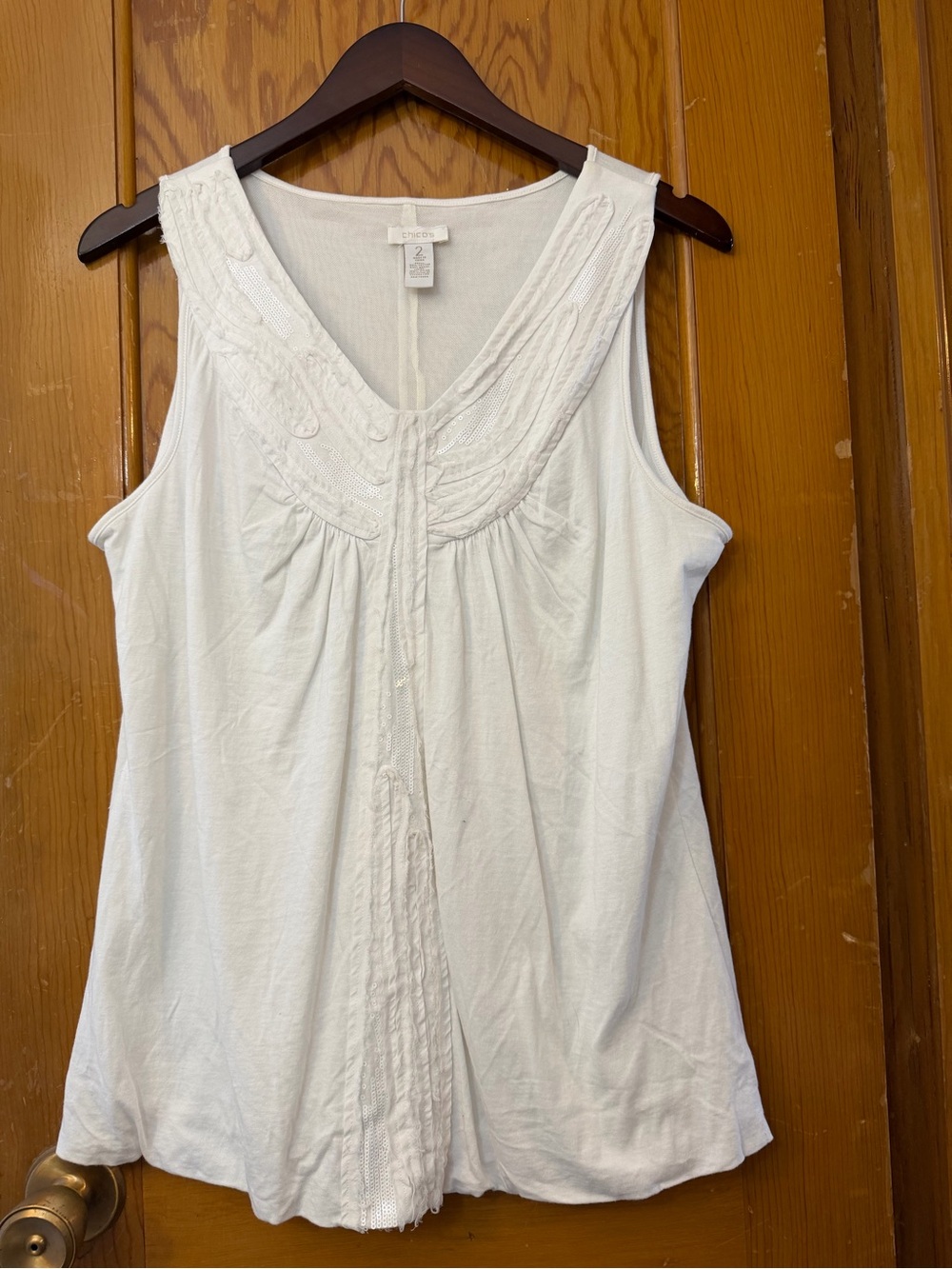 Chico’s White Embellished Sequin Lace Tank Top Blouse 2 L